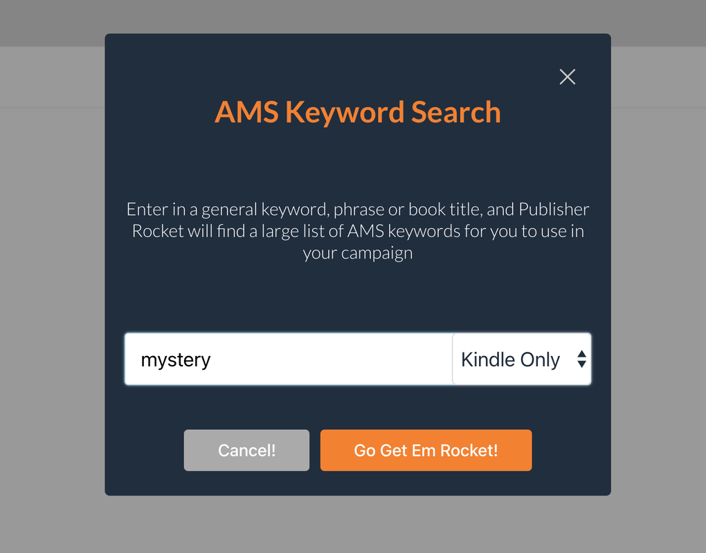 Publisher Rocket AMS keyword search - input