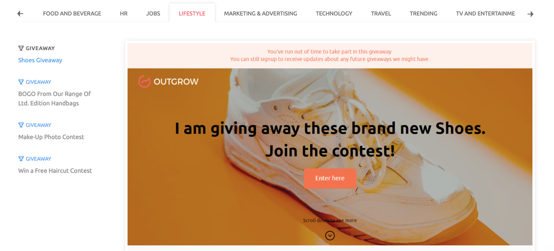 Outgrow giveaway templates