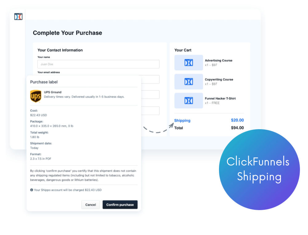ClickFunnels feature - physical product shipping